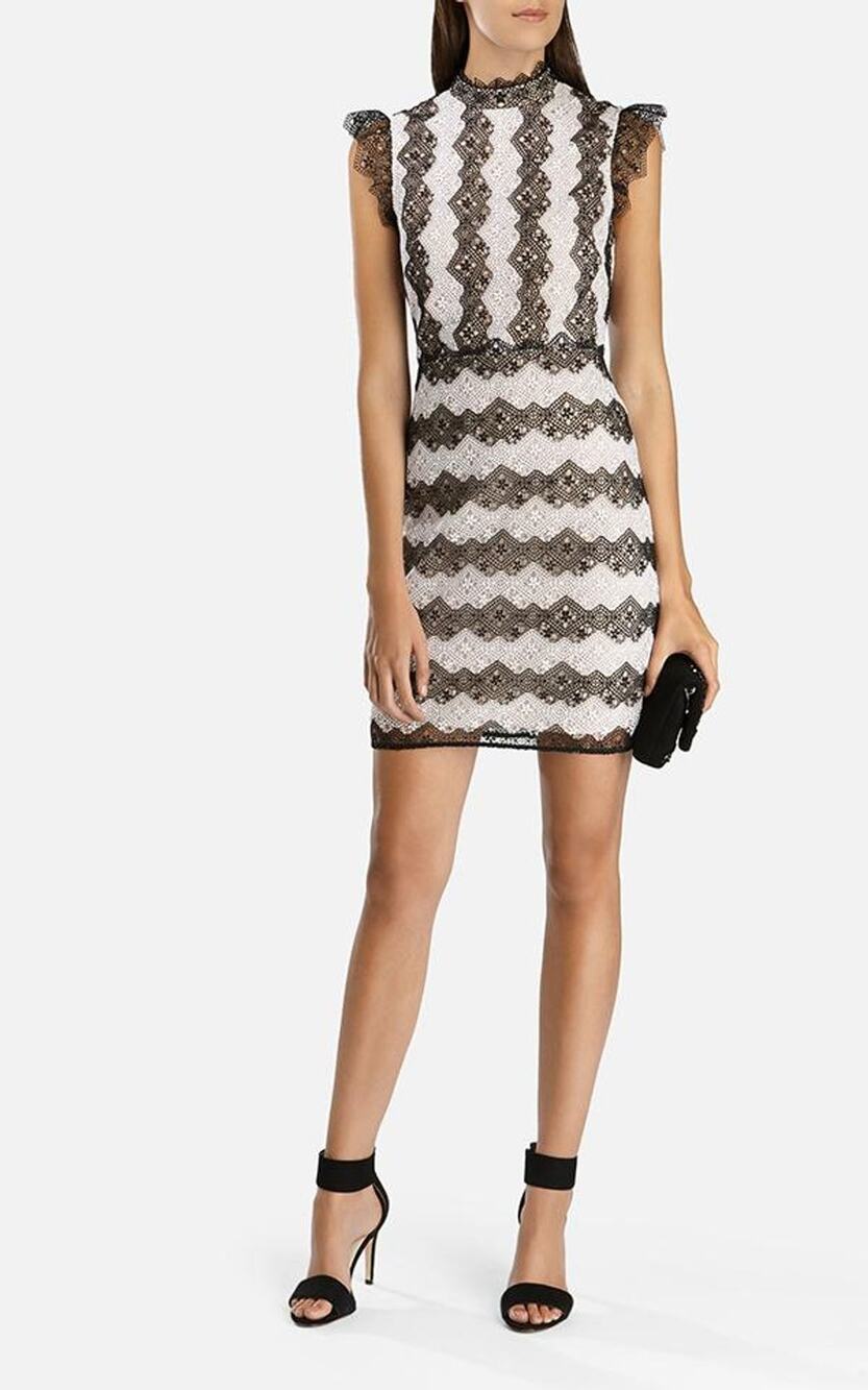 Karen Millen Crochet Lace Shift Dress Size US 8 / UK 12 Cocktail Mini Cap Sleeve